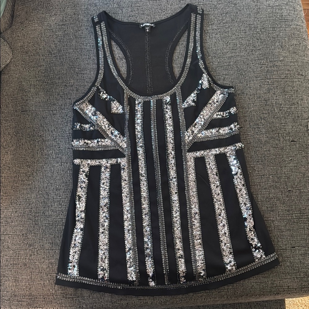 Express Black and Silver Sequin Tank Top